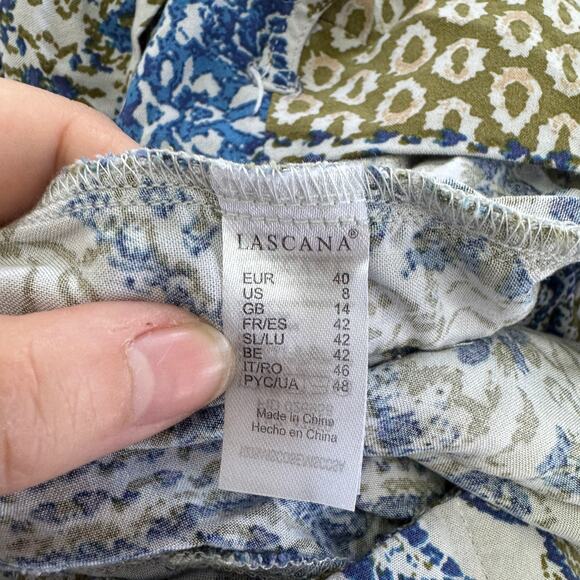 Lascana Pants Womens 8 Blue Green Printed Wide Leg Boho Coastal - Picture 5 of 11